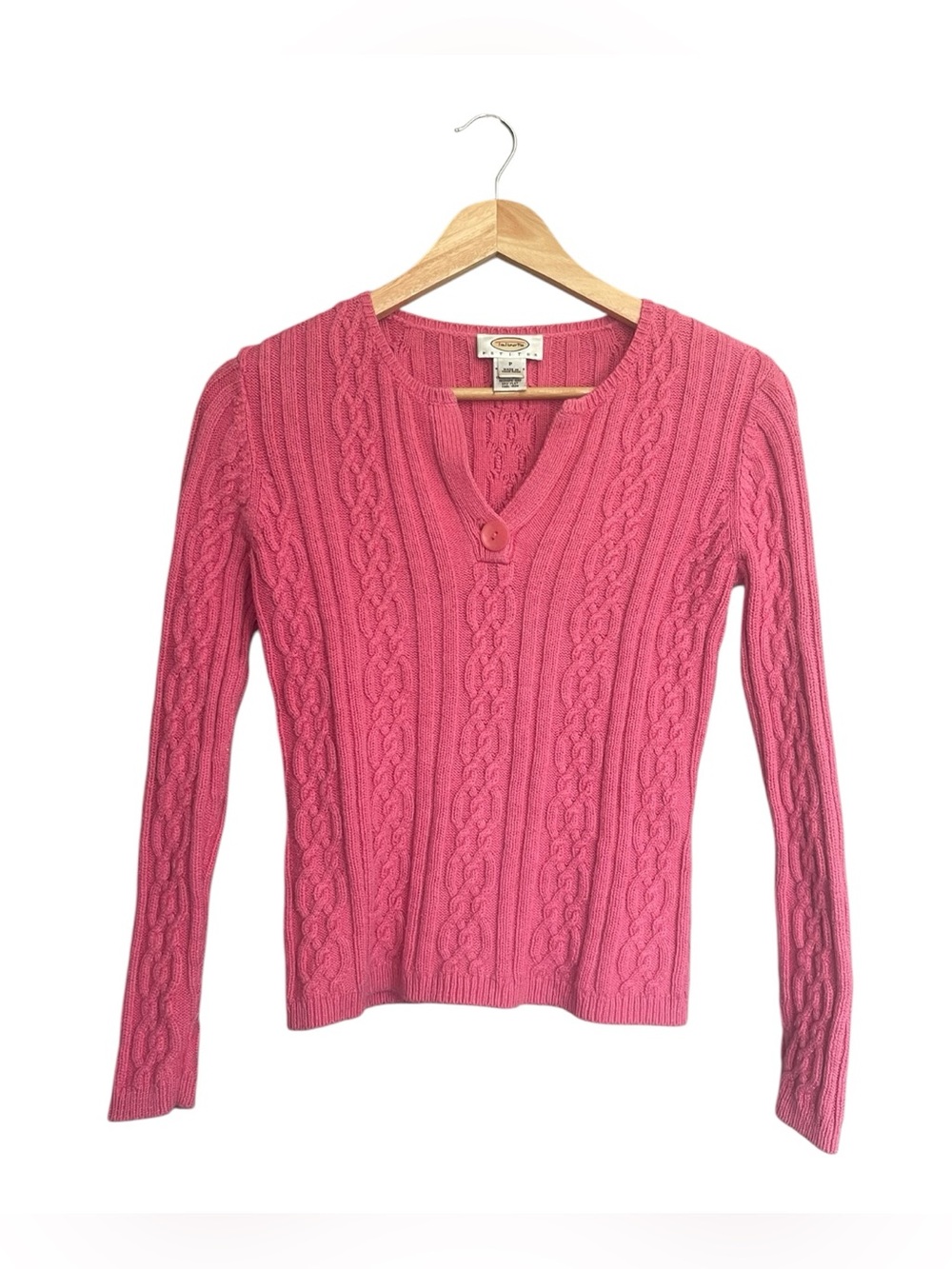 VTG Talbots Pink Cable Knit V-Neck Sweater
